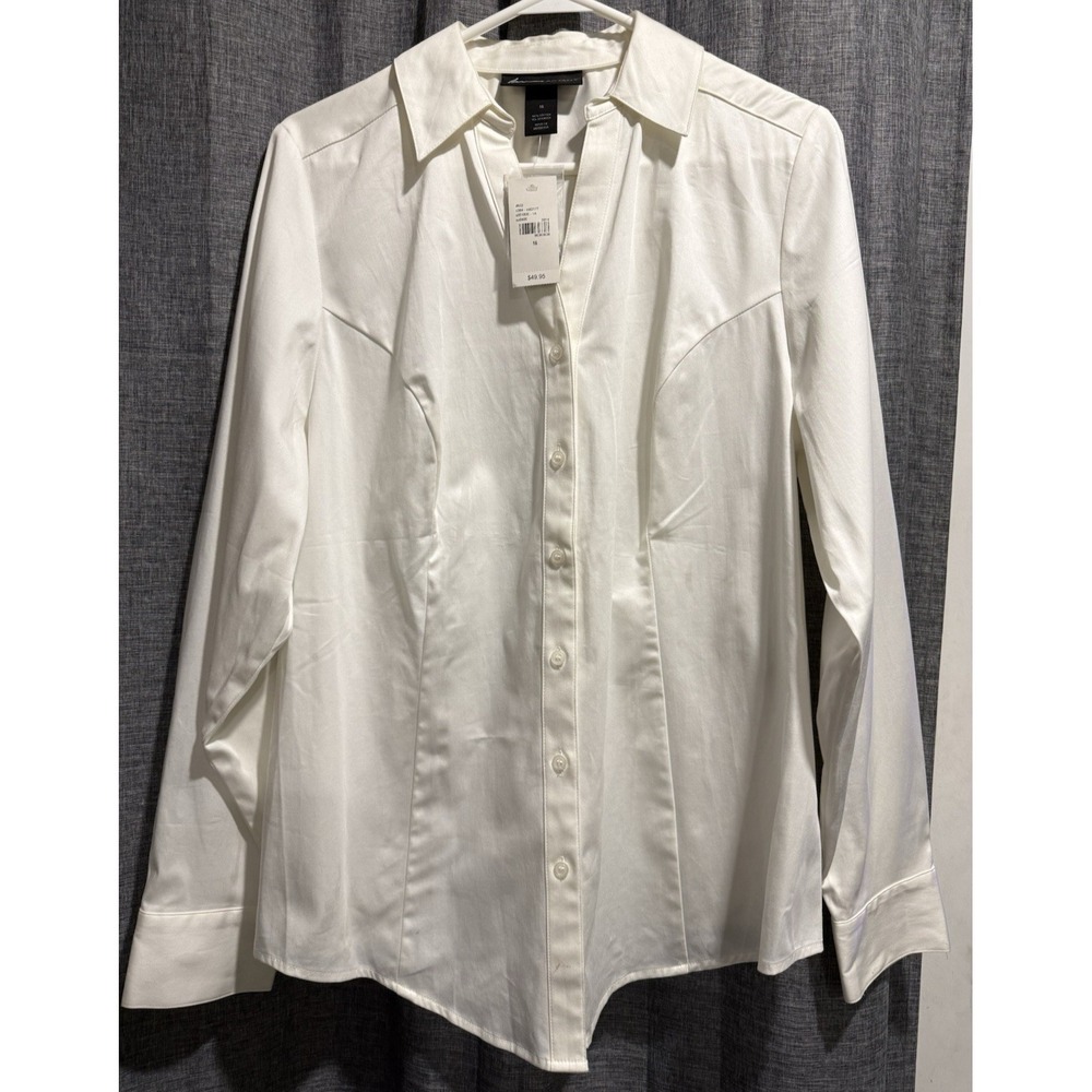 Lane Bryant Women's Button Down‎ V-neck Dress Shirt Long Sleeves SZ 16 White NWT